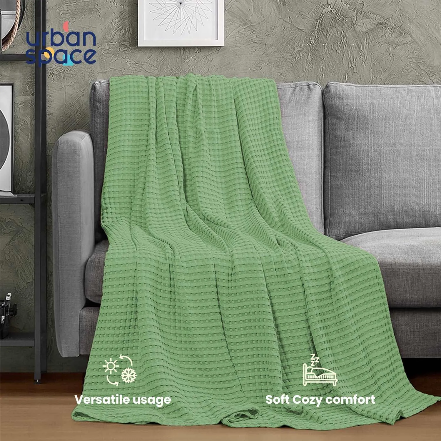 100% Cotton Waffle Weave Blanket / Cotton Dohar for Bedroom - Sage Green