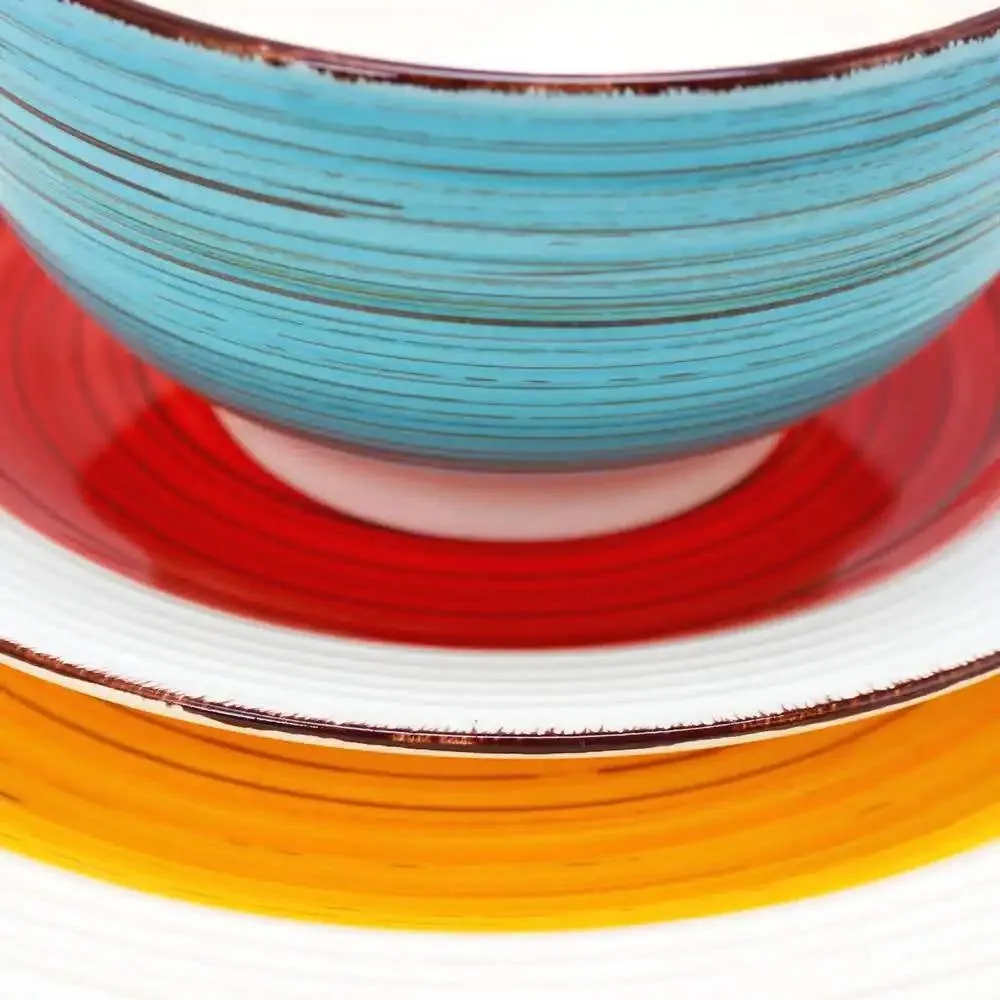 12-Piece Ceramic Dinnerware Set in Blue Red Yellow - Service for 4