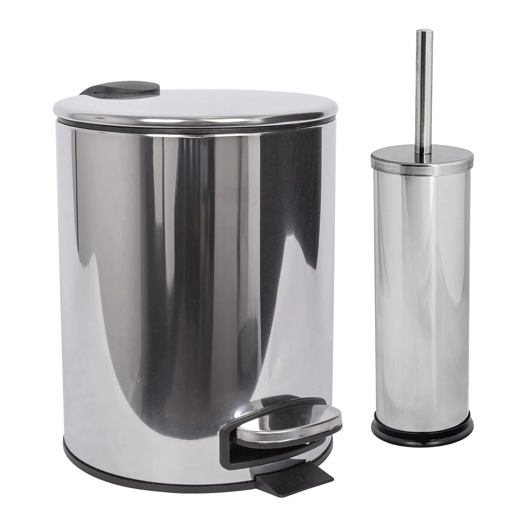 2pc 5L Round Stainless Steel Toilet Brush & Bin Set - By Harbour Housewares