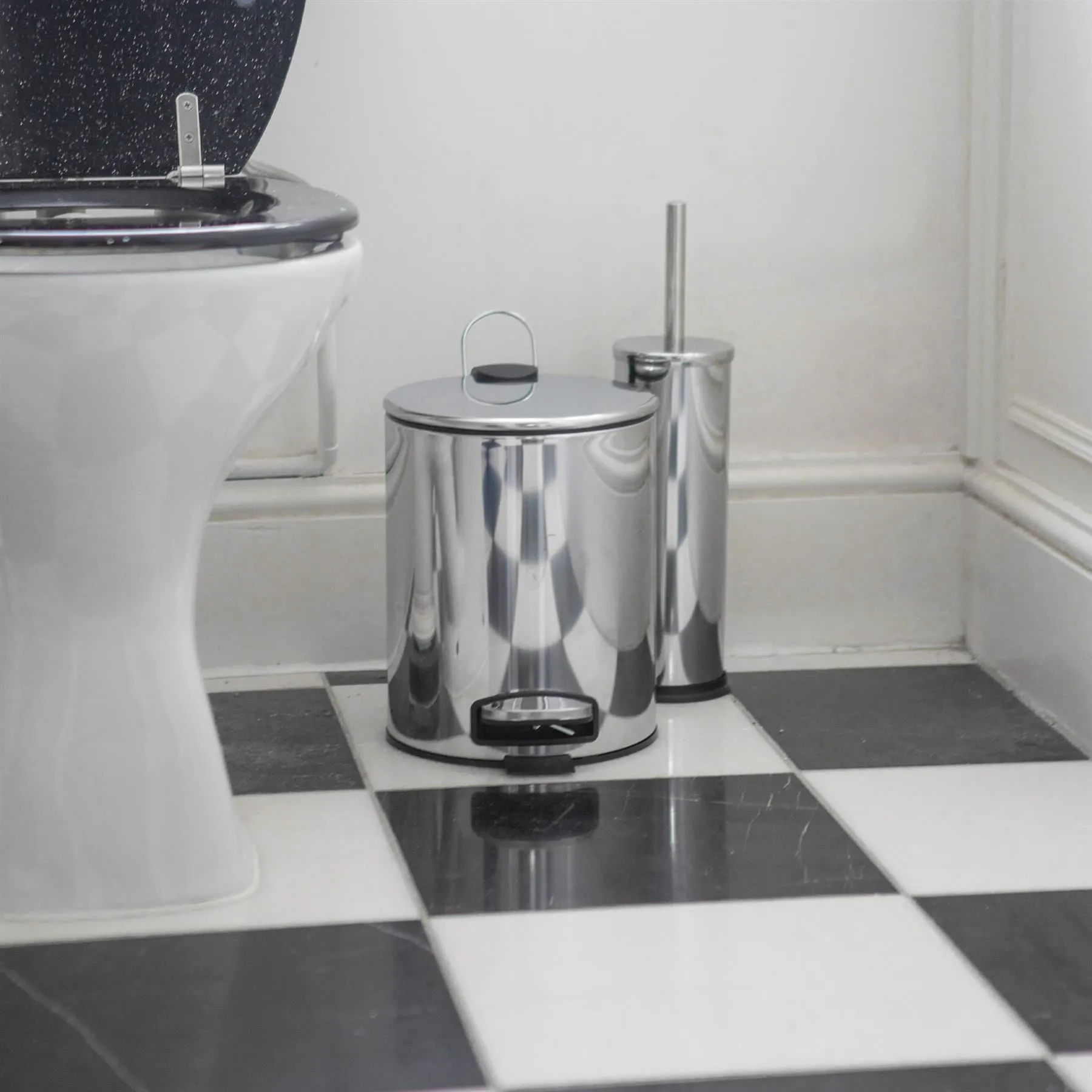 2pc 5L Round Stainless Steel Toilet Brush & Bin Set - By Harbour Housewares