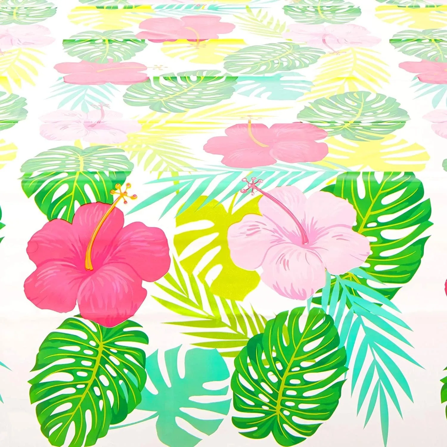 3 Pack Tropical Plastic Tablecloth, Hibiscus Floral Table Cover for Hawaiian Luau Party Supplies Decorations, 54" x 108"