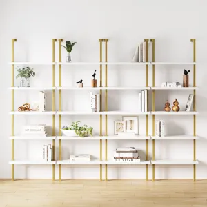 5-Shelf Ladder Wall Bookshelves White Gold (Set of 4)