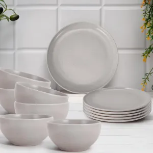 Anko Glazed Stoneware 12 pcs Dinner Set | Premium Crockery for Dining Table, Home, Restaurant, Gifting | Aesthetic Tableware Service Set for 6 | 6 Bowls (5.5"), 6 Side Plates (7"), Speckled White