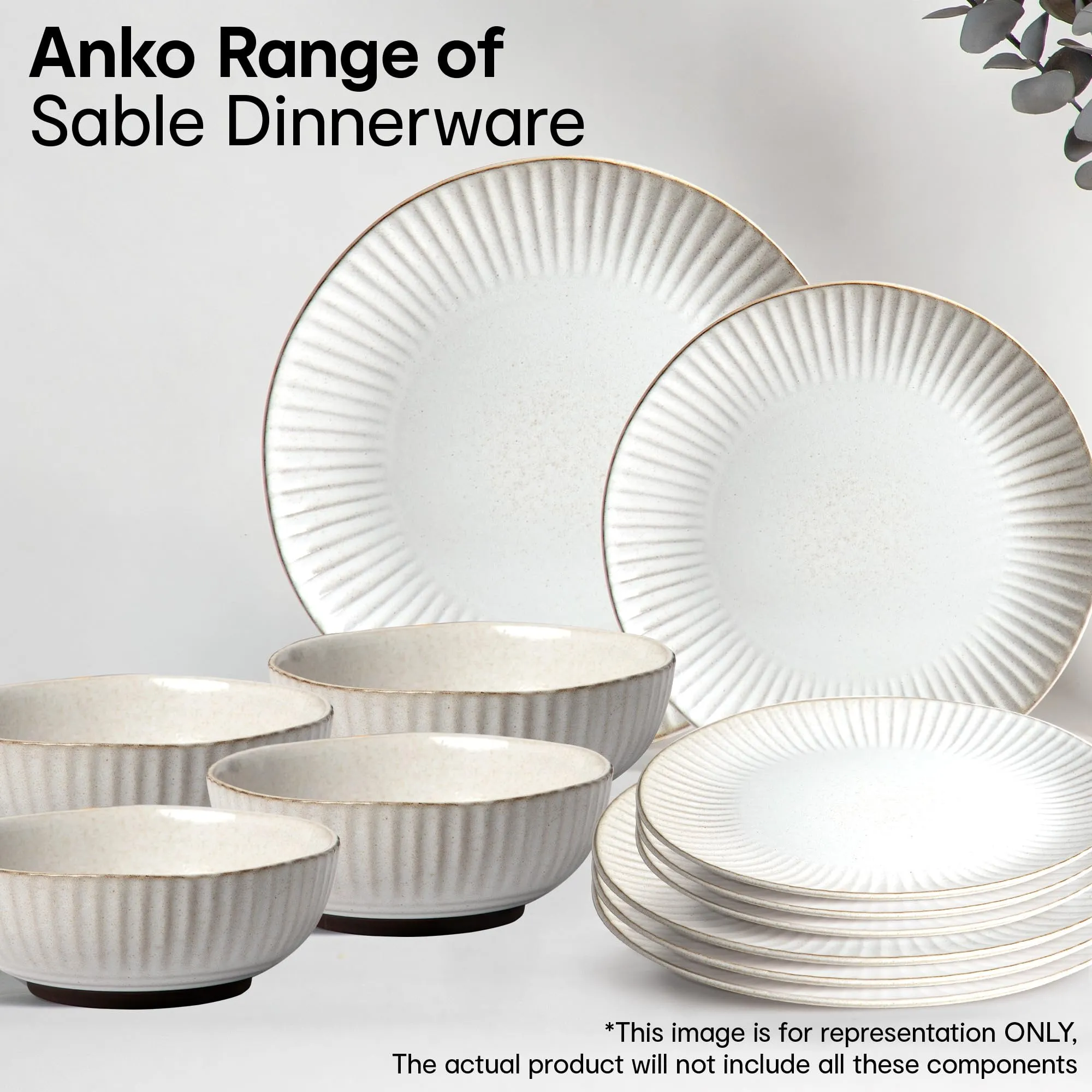 Anko Sable Stoneware 12 pcs Dinner Set | Light-Weight Premium crockery for Dining Table, Home, Restaurant, Gifting |Aesthetic tableware service set for 6 | 6 bowls (6"), 6 side plates (7"), Beige/Grey