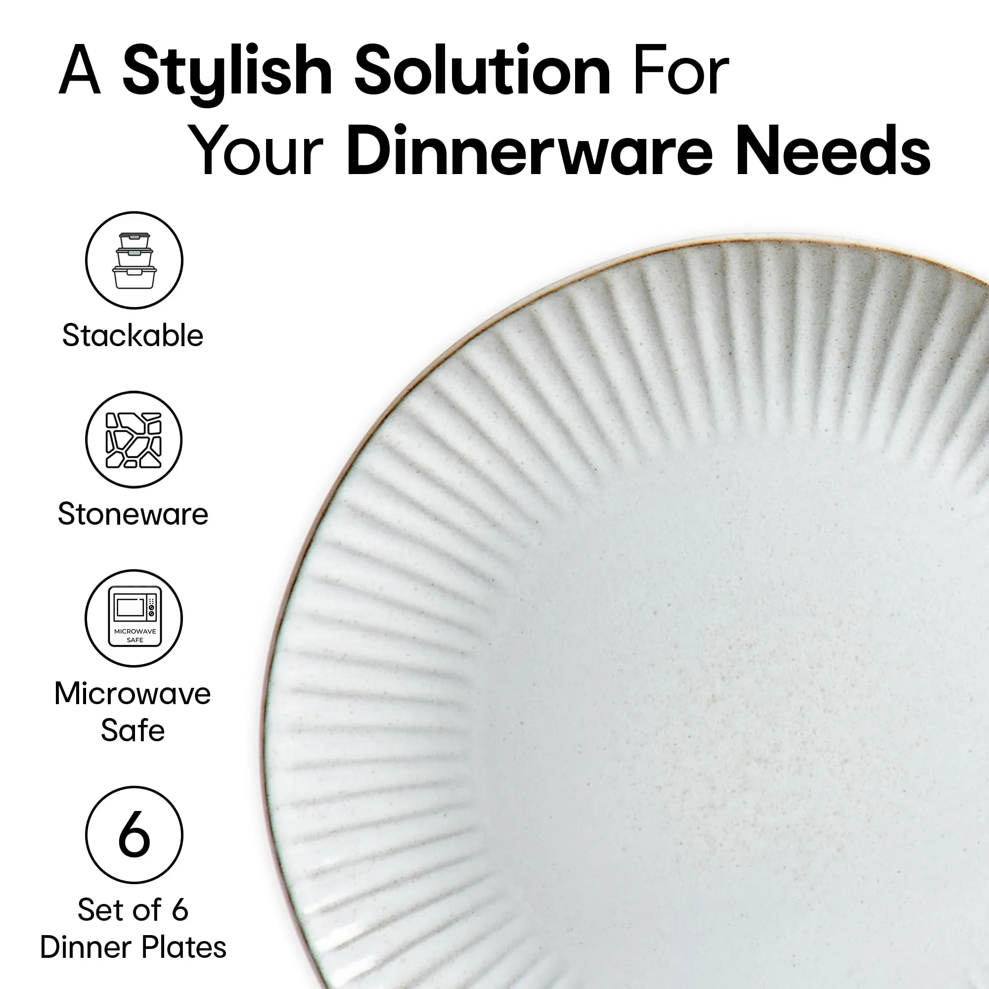 Anko Sable Stoneware Dinner Plate - Set of 6 | Light-weight daily use premium crockery for dining table, home, restaurant, gifting | Aesthetic designer dinnerware full plates | 10", Natural Biege/Grey