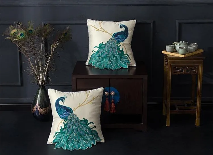 Beautiful Decorative Throw Pillows, Embroider Peacock Cotton and linen Pillow Cover, Decorative Sofa Pillows, Decorative Pillows for Couch