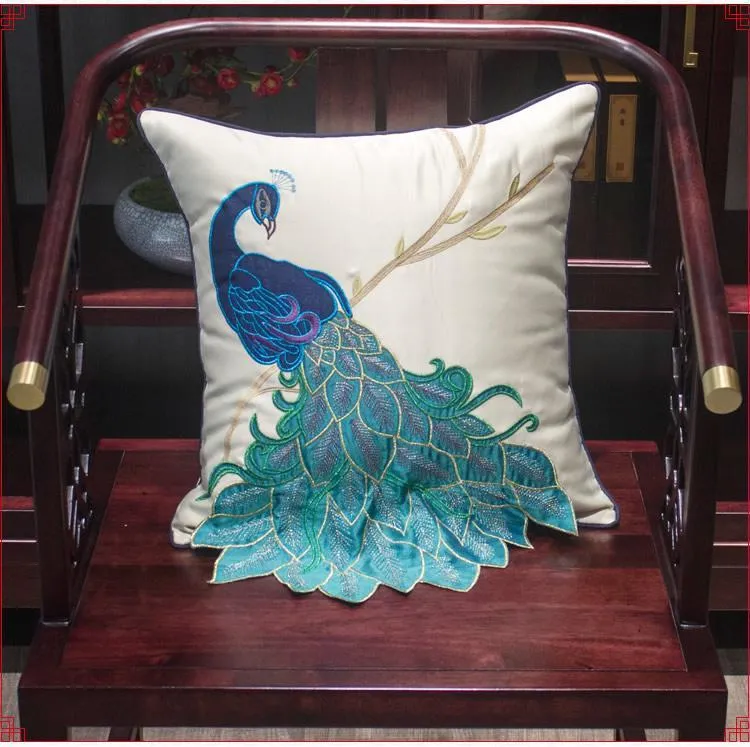 Beautiful Decorative Throw Pillows, Embroider Peacock Cotton and linen Pillow Cover, Decorative Sofa Pillows, Decorative Pillows for Couch