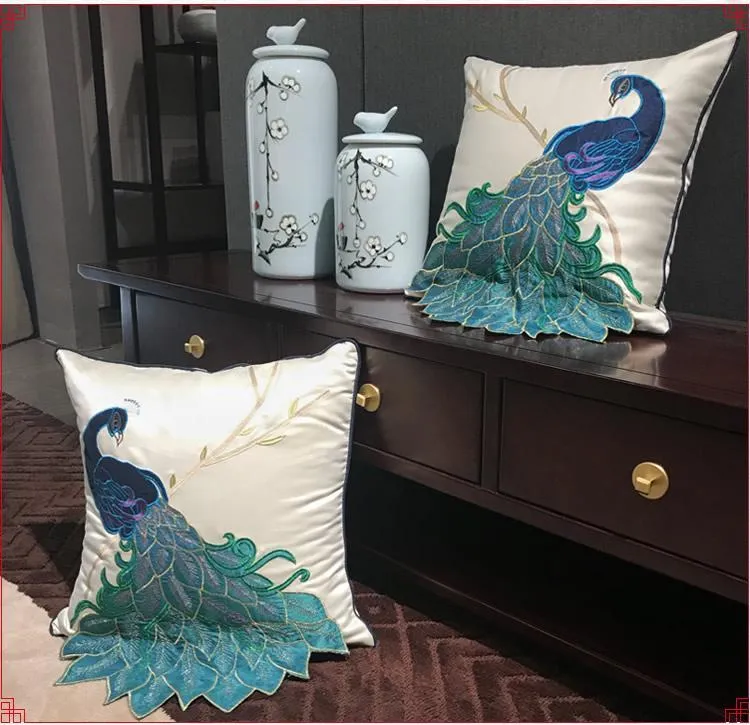 Beautiful Decorative Throw Pillows, Embroider Peacock Cotton and linen Pillow Cover, Decorative Sofa Pillows, Decorative Pillows for Couch