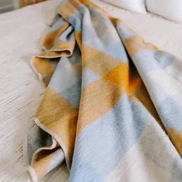 Blanket Large Throw Gold/Blue Check