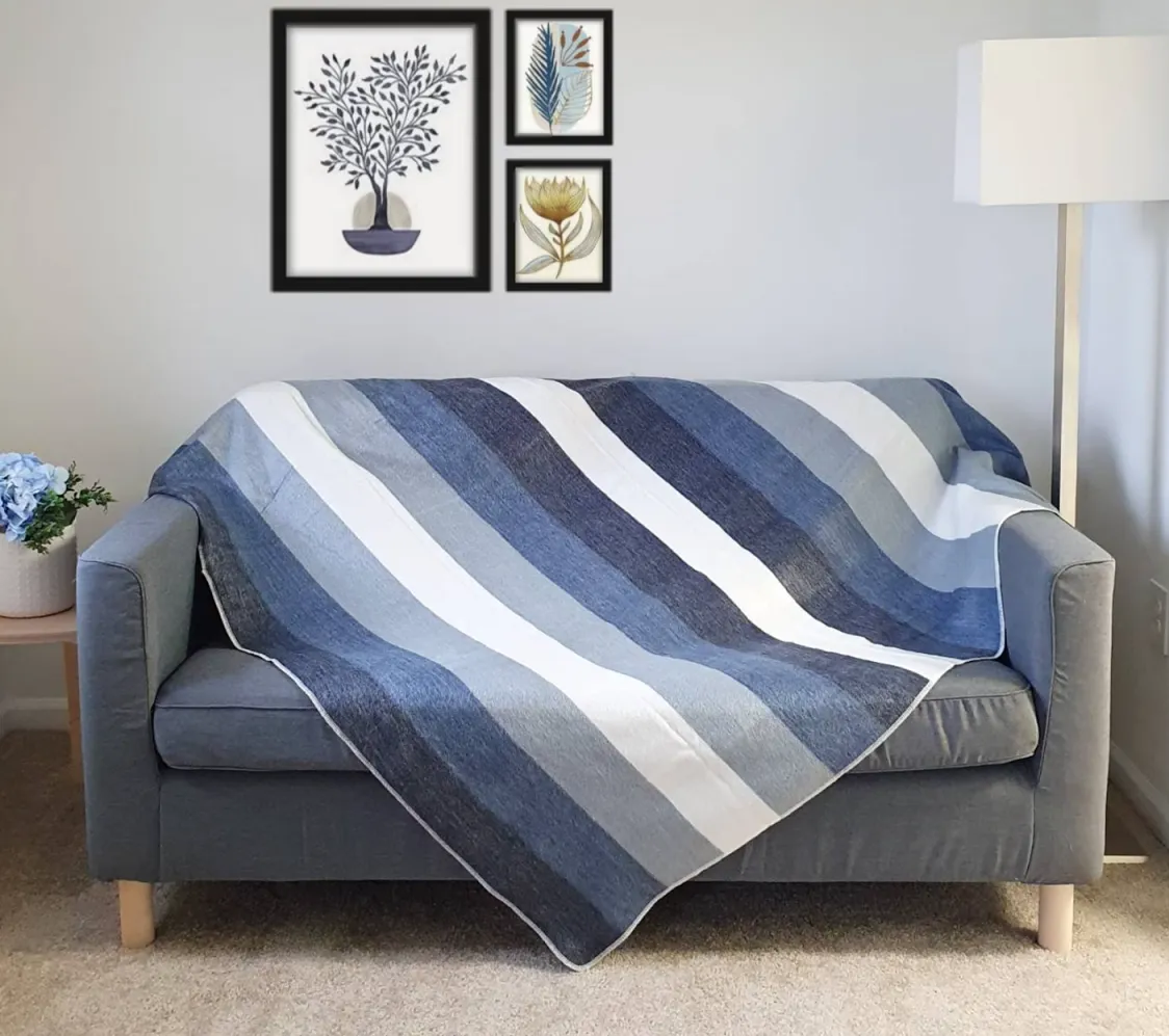 Blue/Gray/White Alpaca Wool Blanket