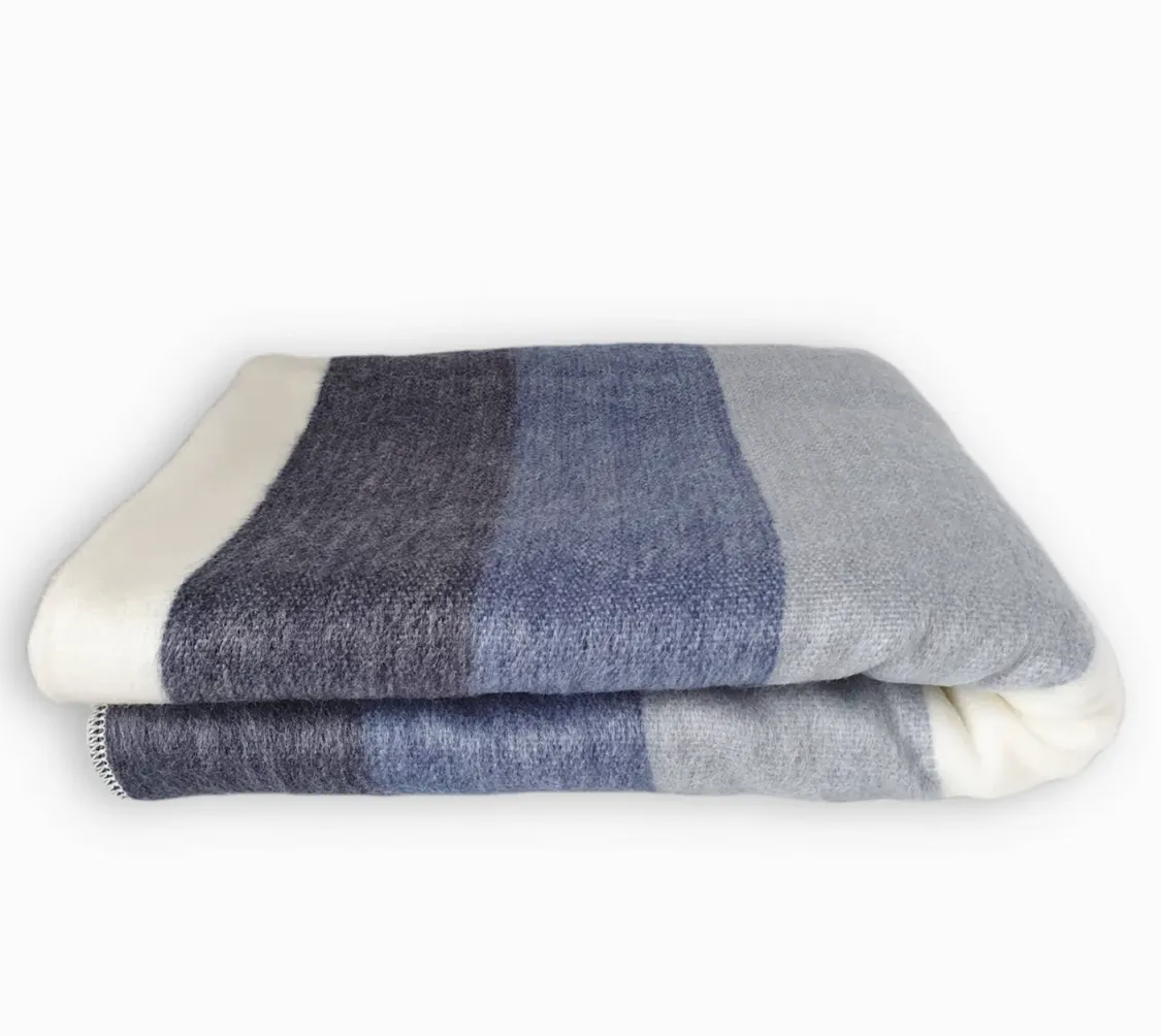 Blue/Gray/White Alpaca Wool Blanket