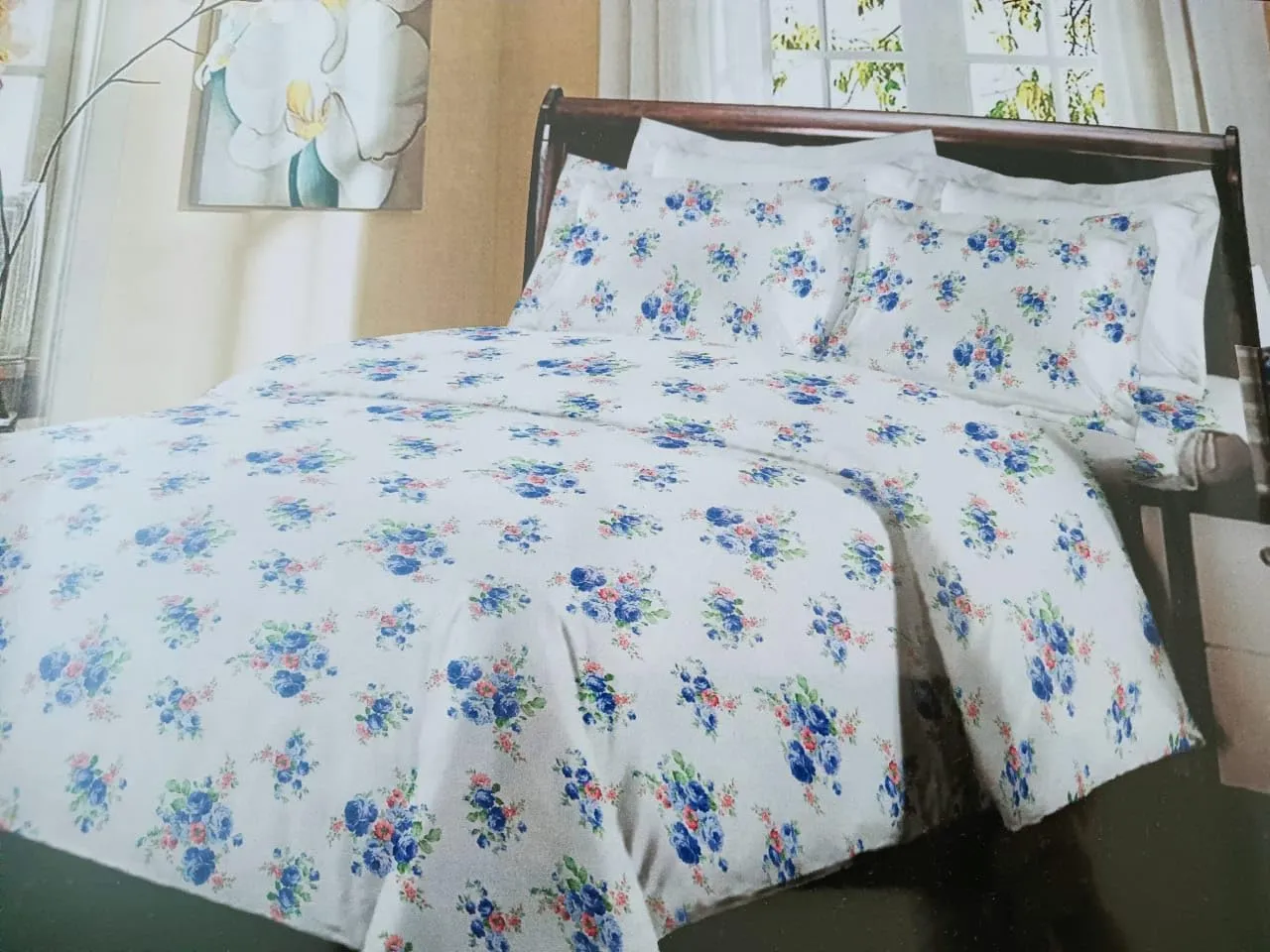 Bombay Dyeing Floral Queen Bedsheet Set, Maple Design