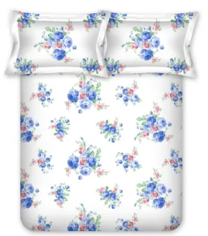 Bombay Dyeing King Double Size 180 TC 100% Cotton Bedsheet with 2 Pillow Cover- 525B Floral Collection - 7504 Blue