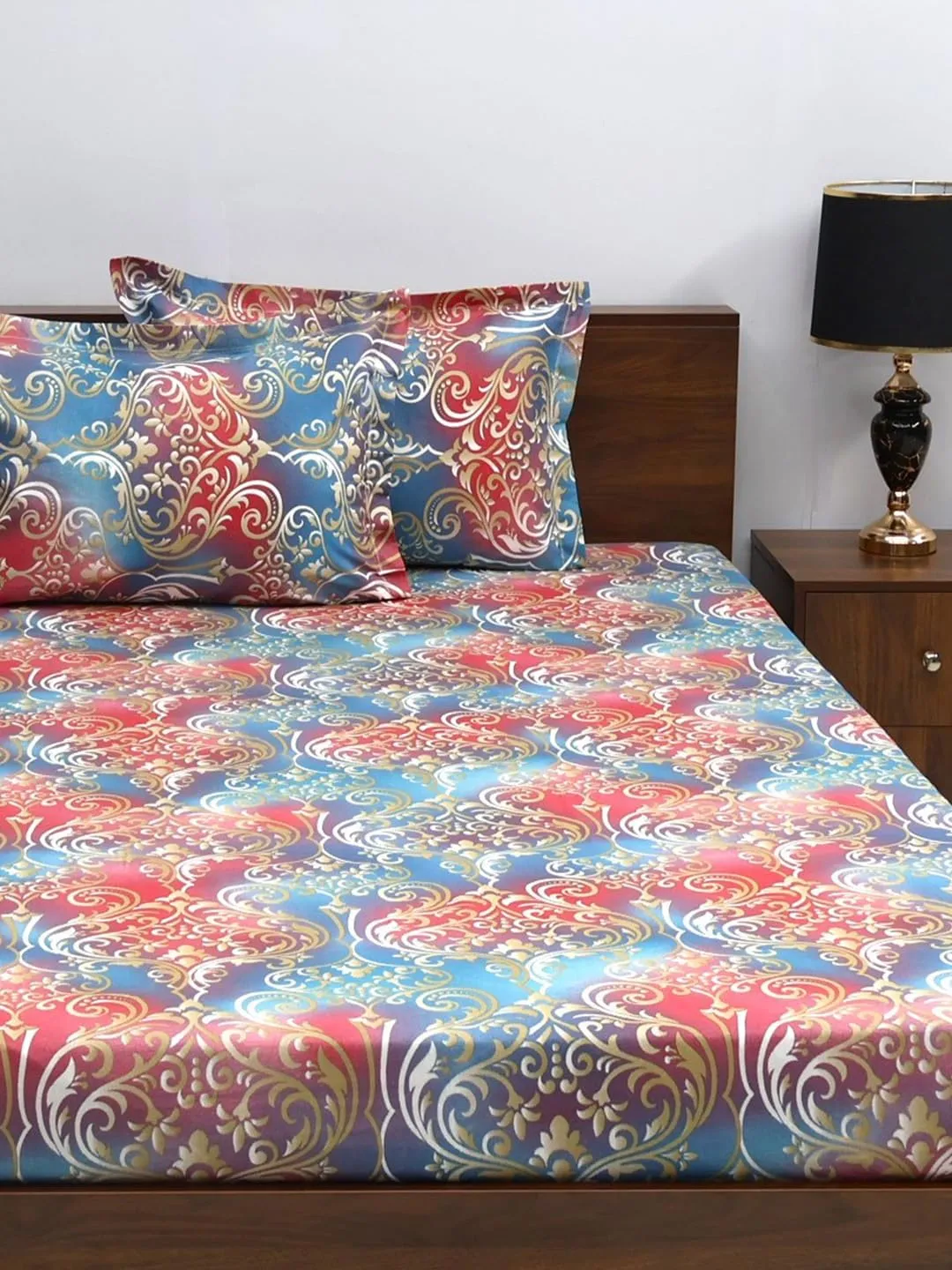 Bombay Dyeing King Size Bedsheet 144 TC Cotton Premium Bedsheet & 2 Pillow Covers, Size: 274 X 274 Cms - Fade Less Colors - 2005