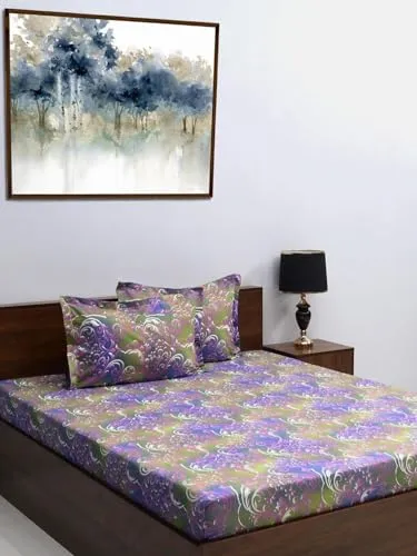 Bombay Dyeing King Size Bedsheet 144 TC Cotton Premium Bedsheet & 2 Pillow Covers, Size: 274 X 274 Cms - Fade Less Colors - 2006