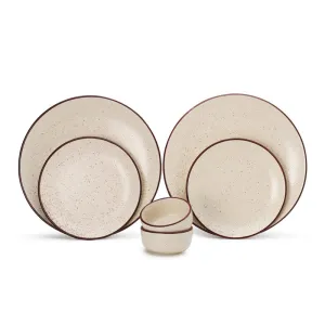 Ceramic Dinner Set | 2 Dinner Plates, 2 Small Plates & 2 Katori Bowls | Beige Speckled | Set of 6