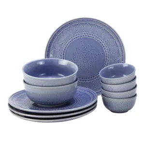 Ceramic Dinner Set | 4 Dinner Plates, 4 Bowl Katori, 2 Serving Bowl | Mist Blue | Set of 10