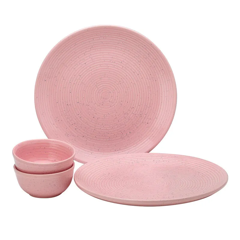 Ceramic Dinner Set | Dinnerware | 2 Plates & 2 Katori Bowls | Blush Pink | Pack of 4