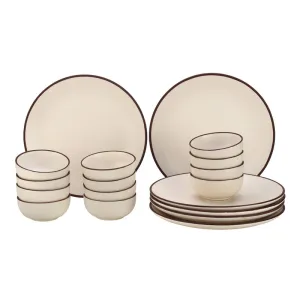 Ceramic Dinner Set | Stoneware | 6 Dinner Plates & 12 Bowl Katori | Off White | Set of 18