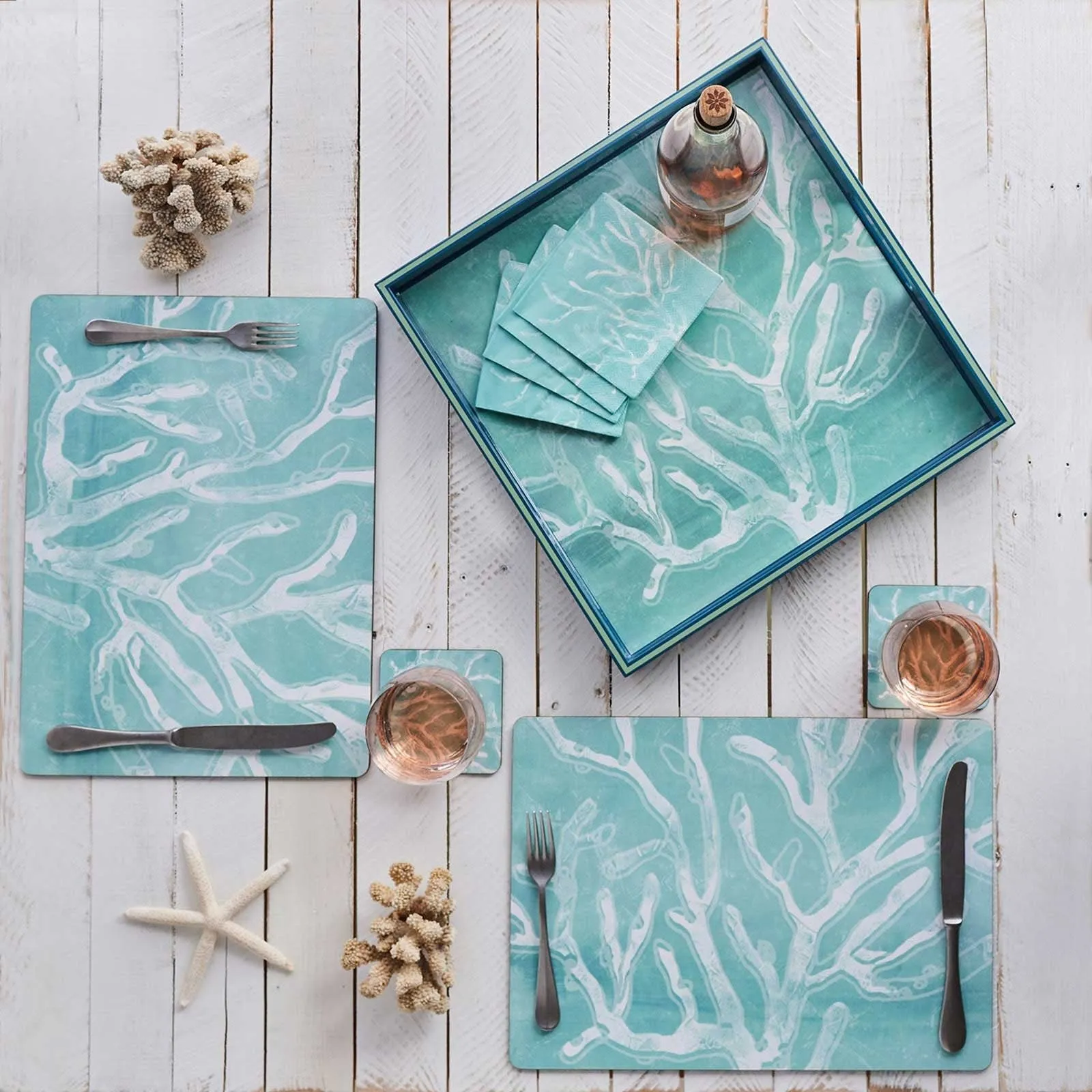 Cerulean Sea Coral Art Placemats - Set of 4