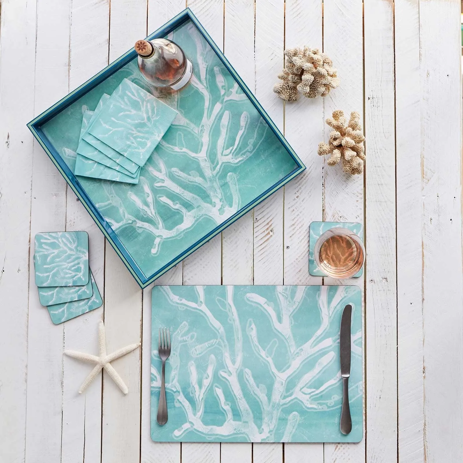 Cerulean Sea Coral Art Placemats - Set of 4