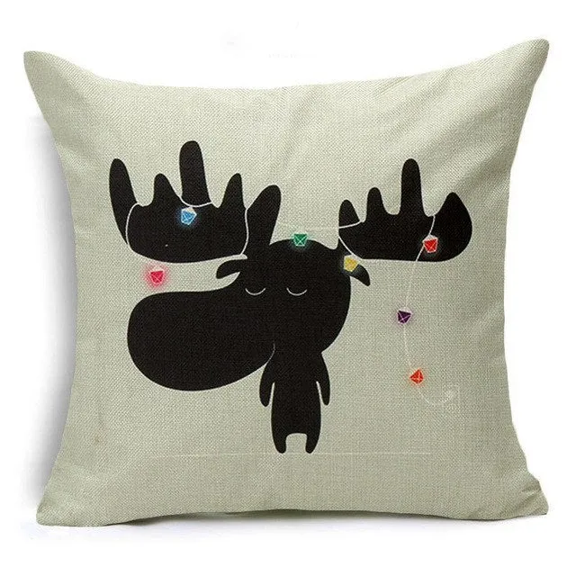 Christmas Deer Cushion Cover Cotton Linen Xmas Deer Santa Claus Pillows Cover