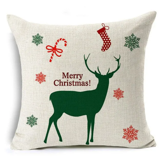 Christmas Deer Cushion Cover Cotton Linen Xmas Deer Santa Claus Pillows Cover