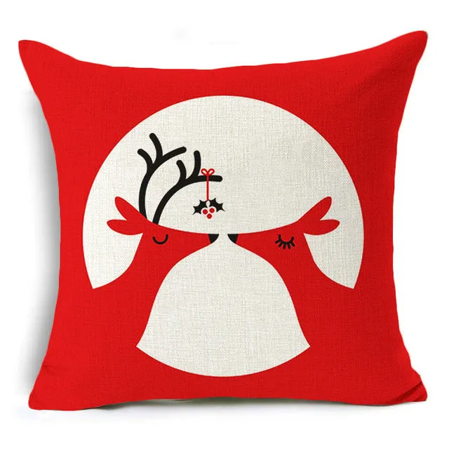 Christmas Deer Cushion Cover Cotton Linen Xmas Deer Santa Claus Pillows Cover