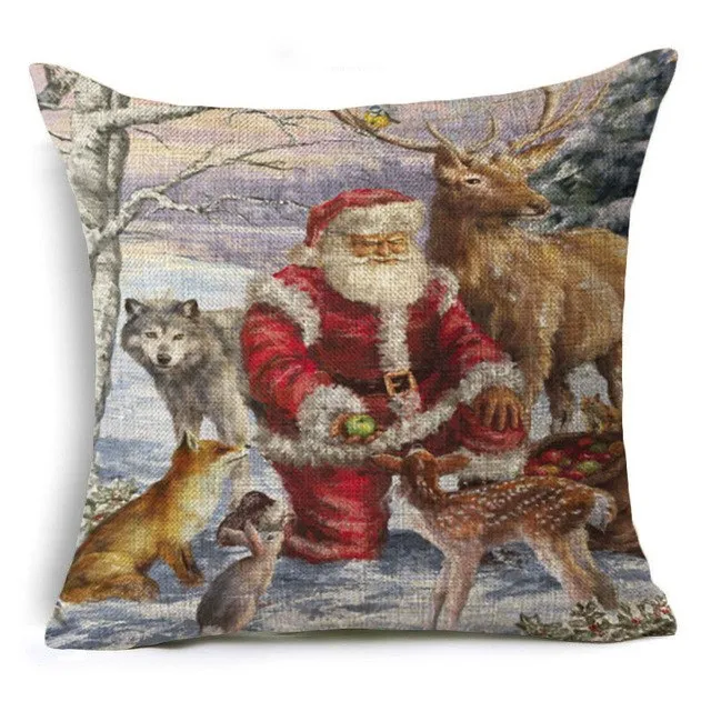 Christmas Deer Cushion Cover Cotton Linen Xmas Deer Santa Claus Pillows Cover