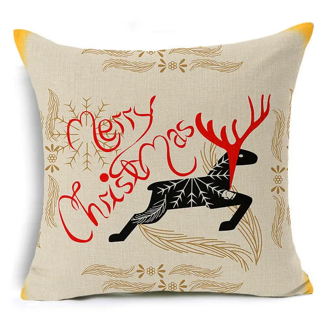 Christmas Deer Cushion Cover Cotton Linen Xmas Deer Santa Claus Pillows Cover