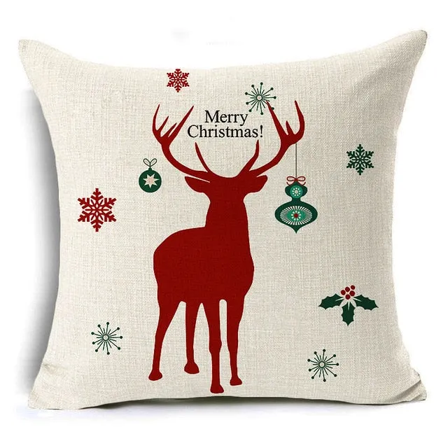 Christmas Deer Cushion Cover Cotton Linen Xmas Deer Santa Claus Pillows Cover