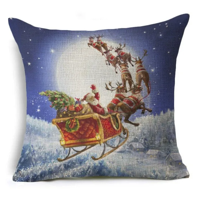 Christmas Deer Cushion Cover Cotton Linen Xmas Deer Santa Claus Pillows Cover