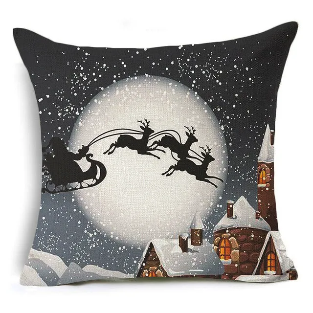 Christmas Deer Cushion Cover Cotton Linen Xmas Deer Santa Claus Pillows Cover