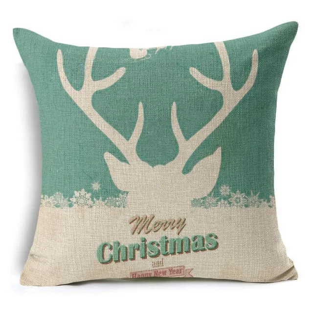 Christmas Deer Cushion Cover Cotton Linen Xmas Deer Santa Claus Pillows Cover