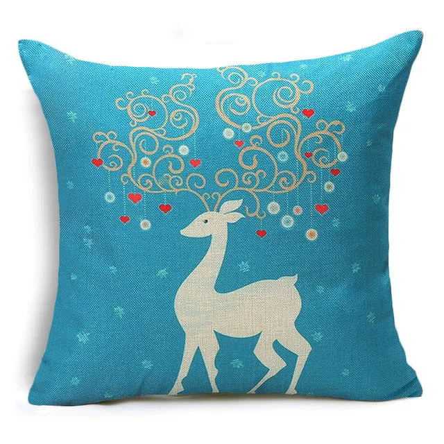 Christmas Deer Cushion Cover Cotton Linen Xmas Deer Santa Claus Pillows Cover