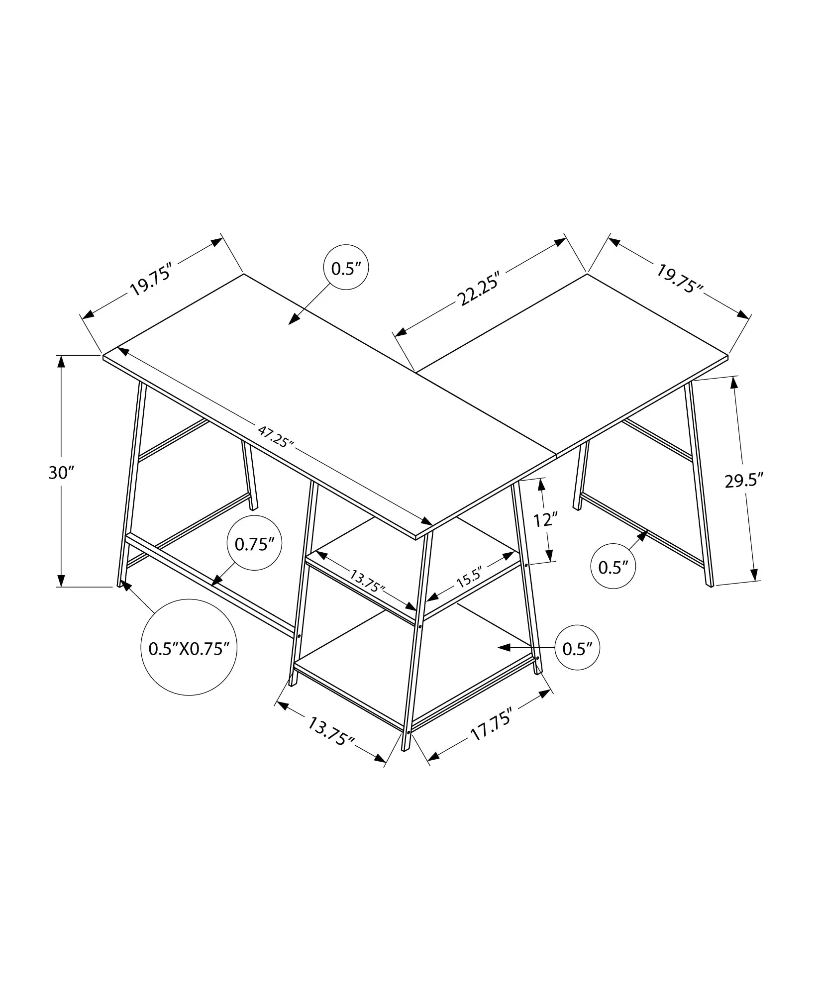 Computer Desk - 48"L/ Brown Reclaimed/ Black Metal Corner