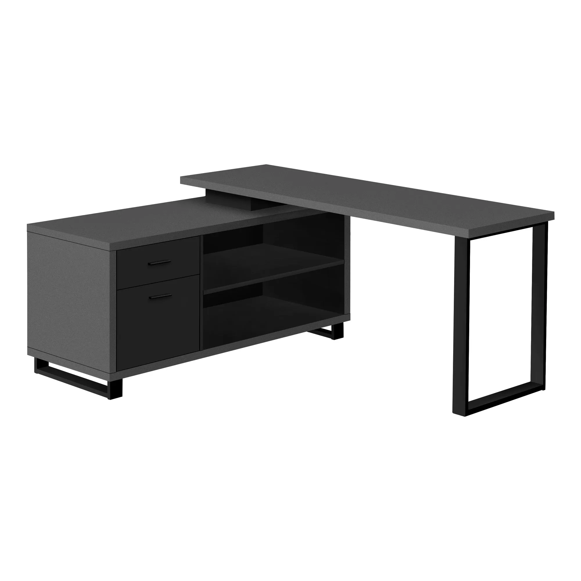 Computer Desk - 72"L Modern Grey / Black Executive Corner