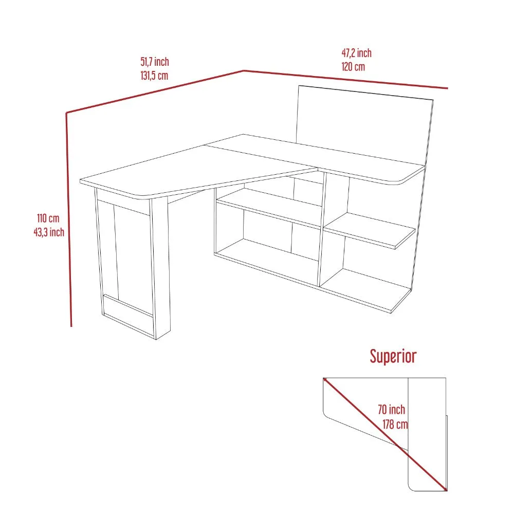 Computer Desk Mohave, Five Open Shelves, Smokey Oak Finish