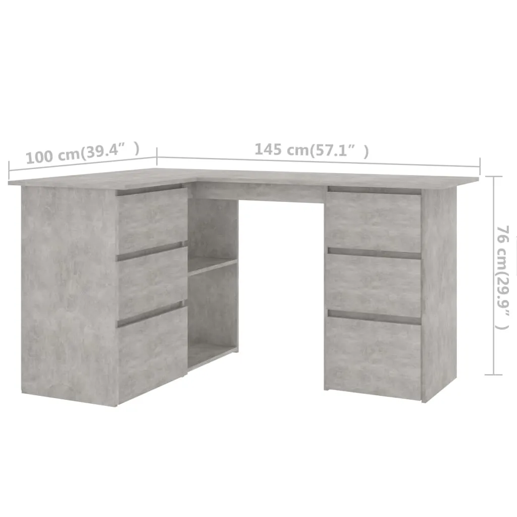 Corner Desk Concrete Grey 145x100x76 cm Chipboard