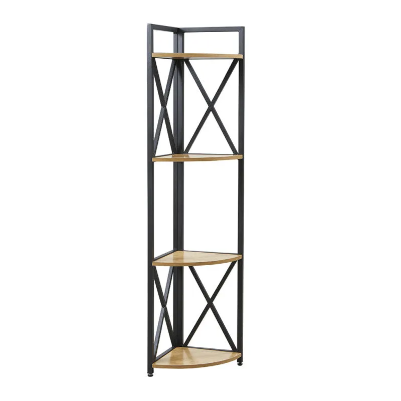 Corner shelf Industrial Style 4-Shelf Unit with Reinforced Steel Frame and Wood Shelves, 137x42x30 cm, Decorative and Functional for Living Room, Entrance, or Office