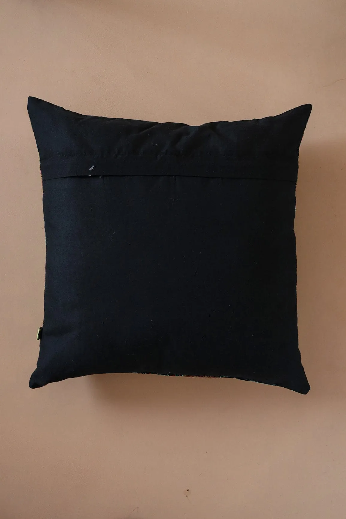 Cultural Multi-colour Embroidery on Black cotton Cushion Cover (16*16 inches)