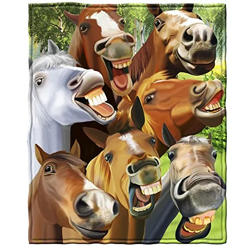 Dawhud Direct Cartoon Horses Fleece Blanket 50x60 Inch Horses Selfie