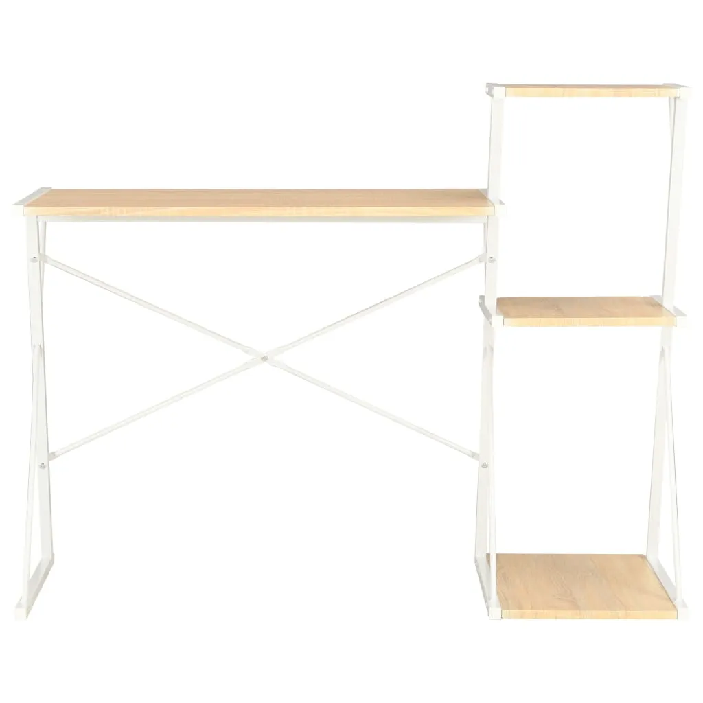 Desk with Shelf White and Oak 116x50x93 cm