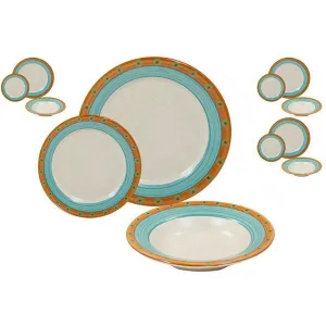 Dinnerware Set - 12 piece -Turquoise & Burnt Orange | Sedona