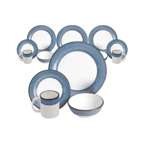 Dinnerware Set - 16 piece -White & Blue | Spree Pattern