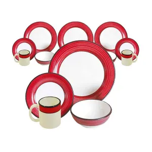 Dinnerware Set - 16 piece -White & Red | Spree Pattern