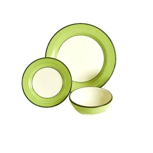 Dinnerware Set - 3 piece -White & Lime Green | Spree Pattern