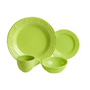 Dinnerware Set - 4 piece -Green | Aztec Pattern