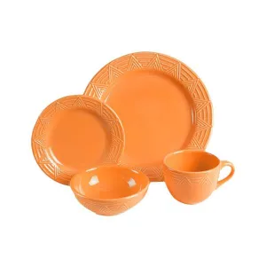 Dinnerware Set - 4 piece -Orange | Aztec Pattern