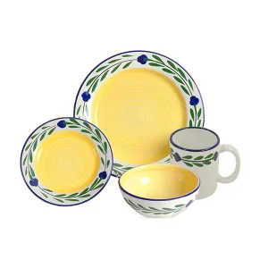 Dinnerware Set - 4 piece - White & Yellow & Blue & Green | Bella Flora